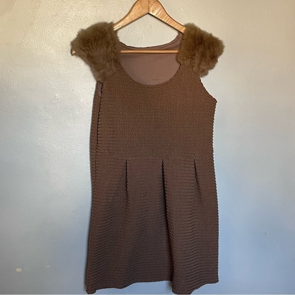 Authentic Rabbit Fur A-Line Mini Scoop Neckline Stretch Dress Brown Small - Picture 5 of 13